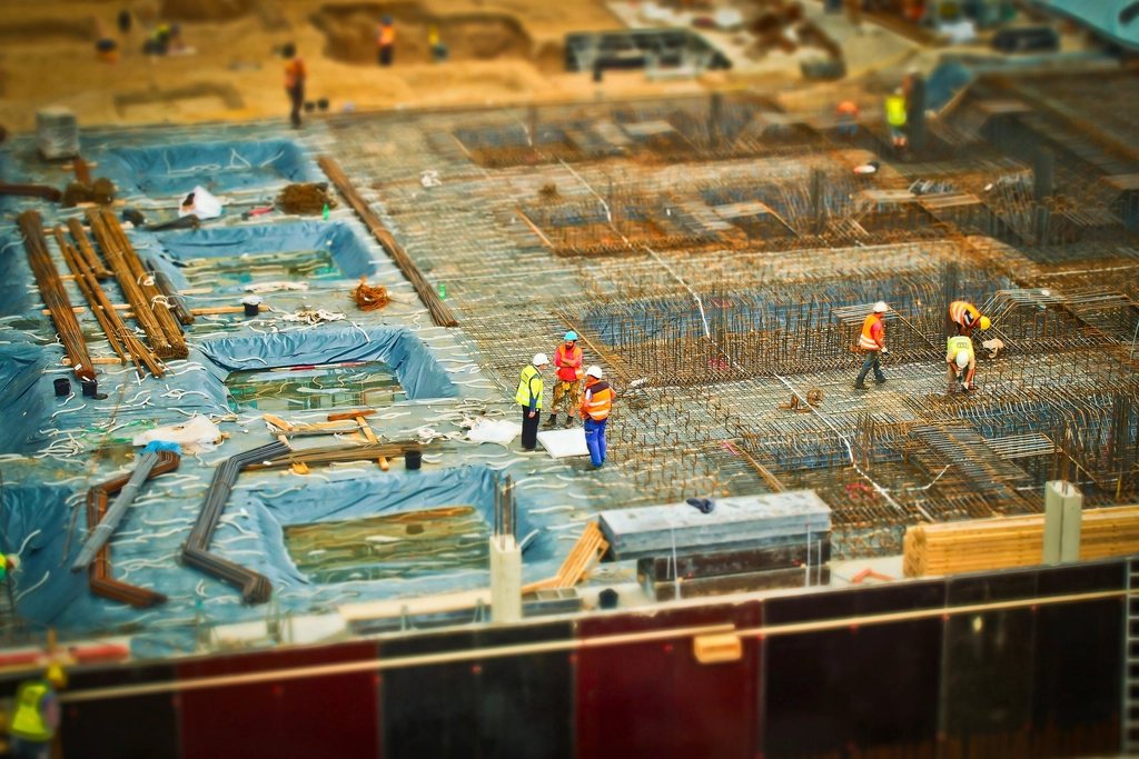 Residential concrete foundation and structural framing under construction