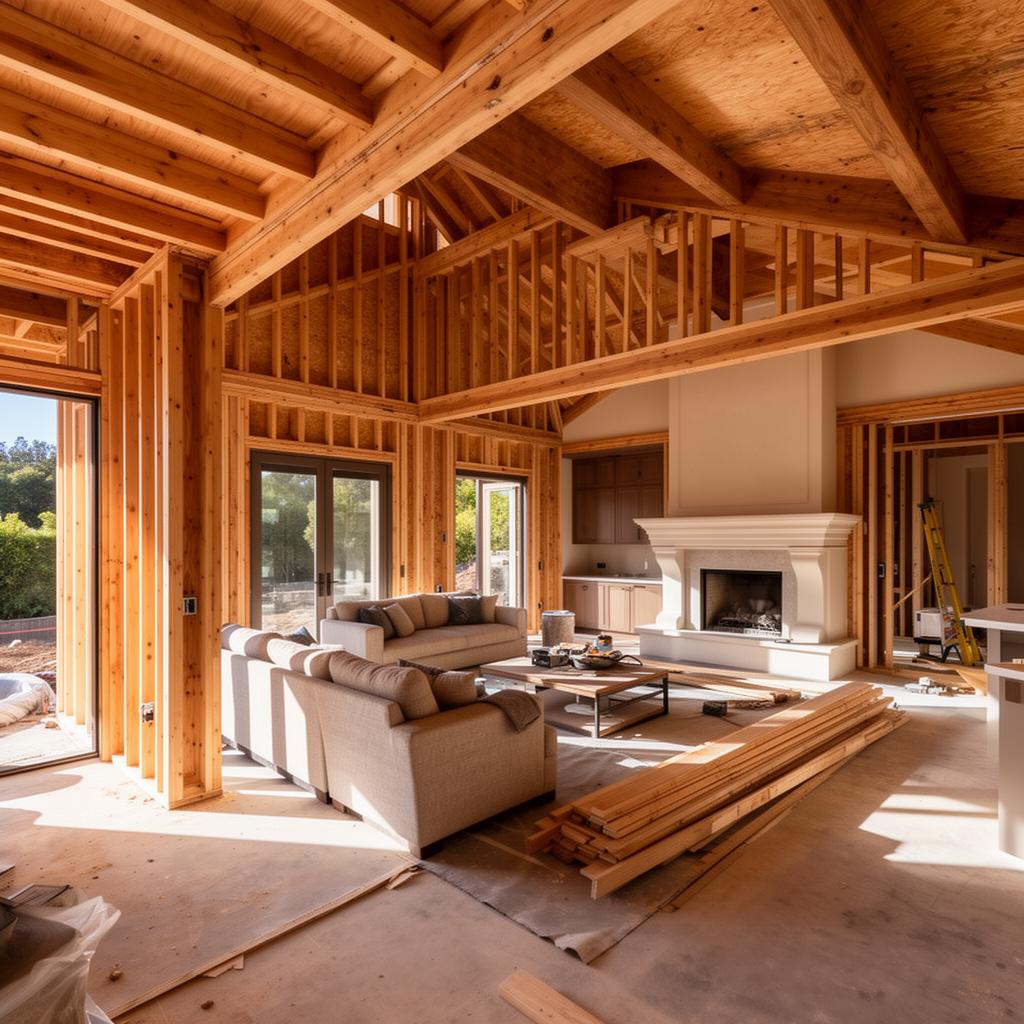 High-end residential renovation with exposed structural framing