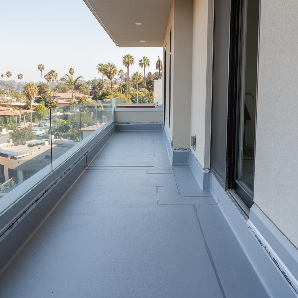 Waterproof membrane installed on a modern residential balcony